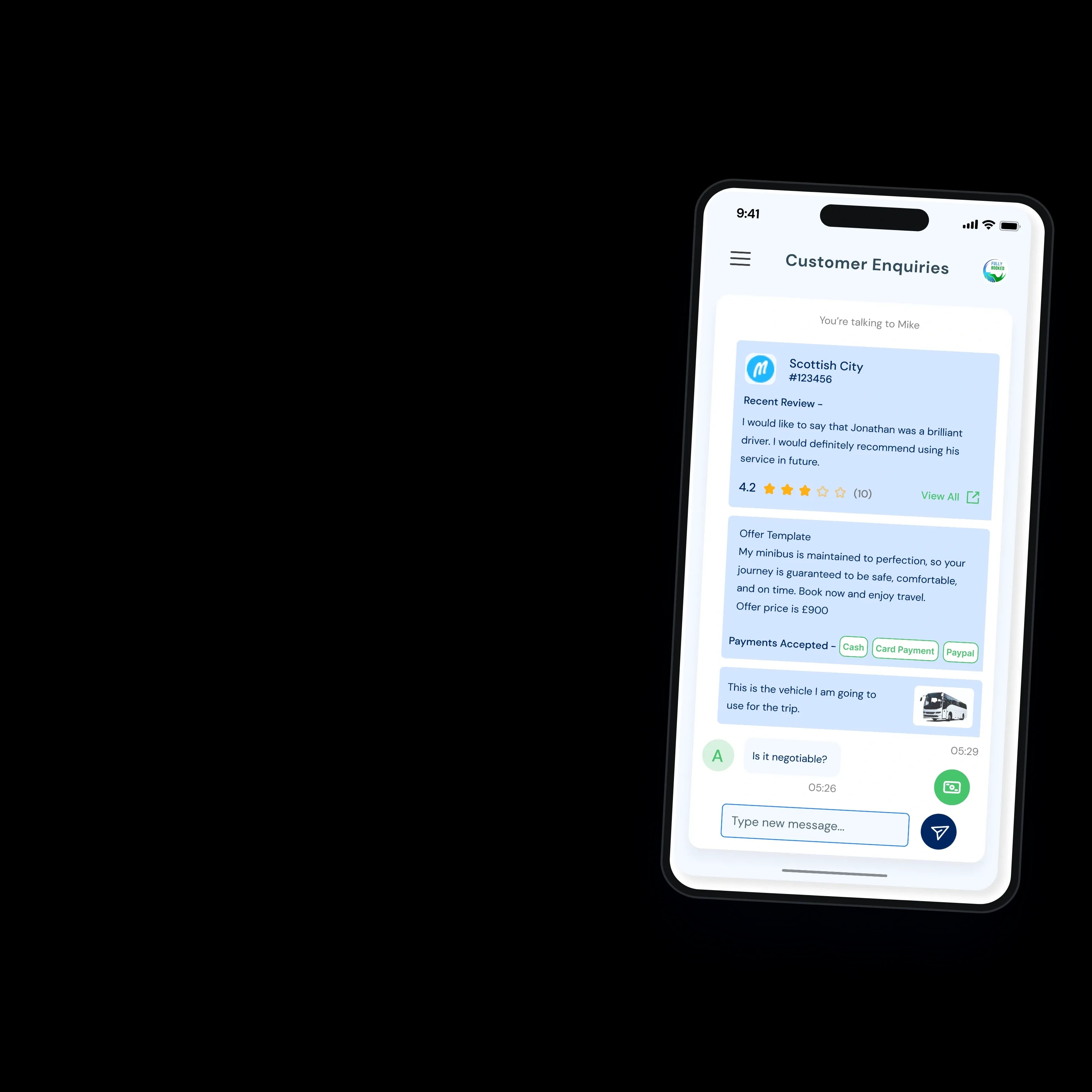 The operator side of the same chat in the app